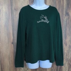 Karen Scott Dark Green Long Sleeve Top with Reindeer Design XL             1028D